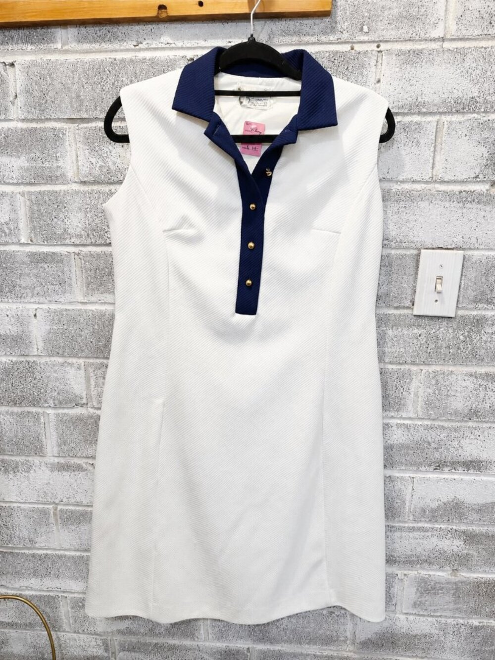 Vintage Unbranded Sleeveless White & Navy Polo Dress